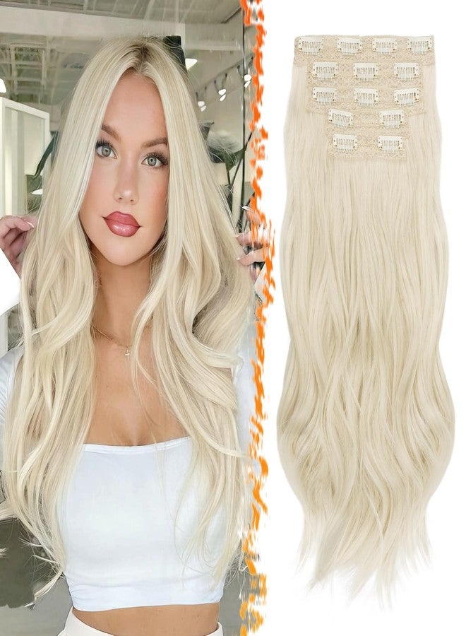 BARSDAR Platinum Blonde Clip in Hair Extensions - 20 Inch Loose Wavy Layered Clip in Hair Extensions for Women - 5 PCS Lace Weft Voluminous Easy Wear Synthetic Platinum Blonde Hairpieces - Image 1